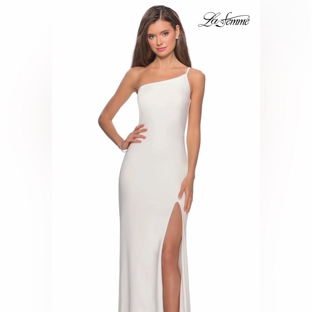 La Femme - 28176 One Shoulder Dress with High Slit - White - Picture 3 of 16